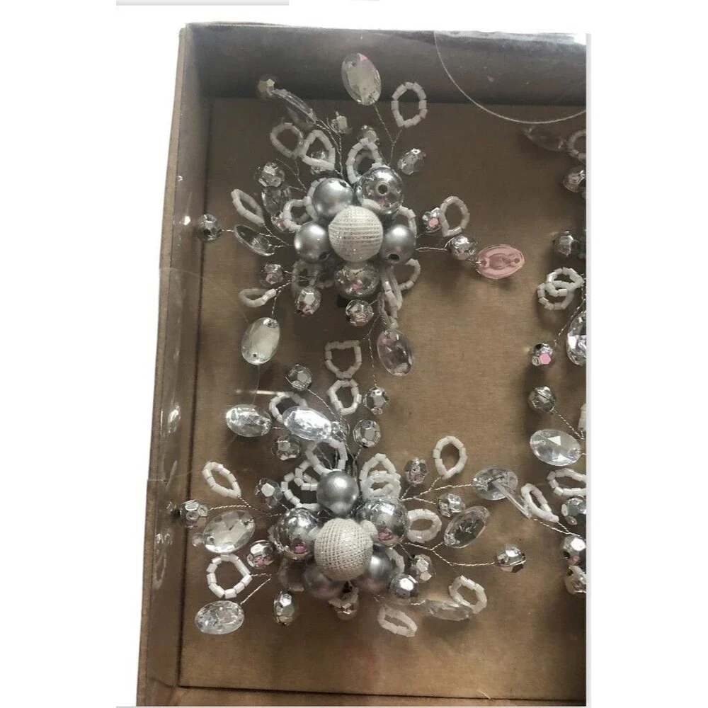 Rachel Zoe Beaded Napkin Rings Set of 4 Rhinestone Silver White 4